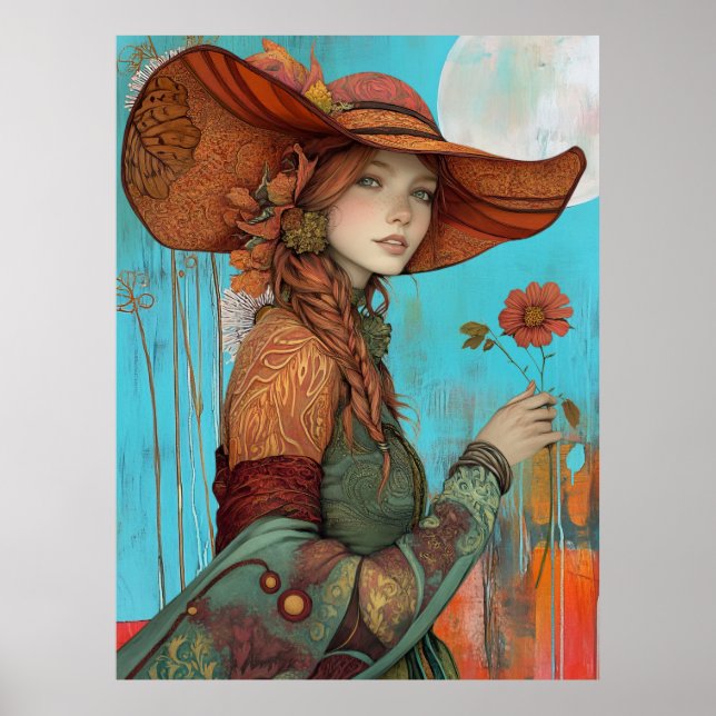 *~* FD2 Fall Girl Autumn Retro Flower Hat 21 Poster (Framsidan)