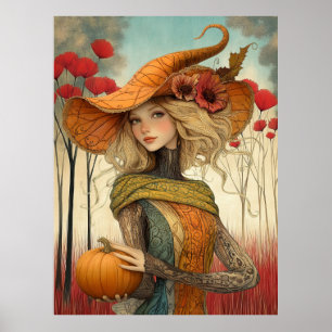 *~* FD2 Fall Girl Autumn Retro PUMPKIN 8 Poster