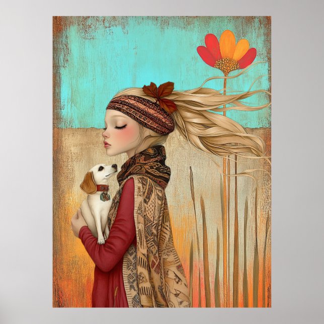 *~* FD2 Hund Fall Whimsical Girl Autumn Retro 15 Poster (Framsidan)