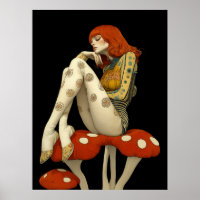 FD2 Retro Whimsical Flicka Konst 32 Vintage Blommi