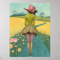 FD2 Retro Whimsical Flicka Konst Vintage 12 Blomm