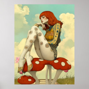 FD2 Retro Whimsical Flicka Konst Vintage Blommig 3 Poster