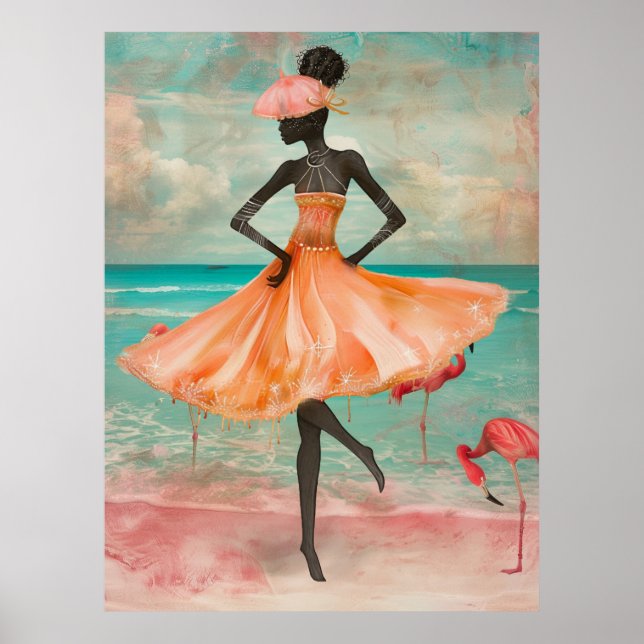 *~* FD2 Rosa Flamingo Tropical Black Woman 28 Poster (Framsidan)