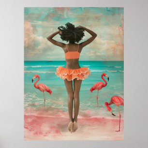 *~* FD2 Tropical Black Woman Rosa Flamingo 36 Poster