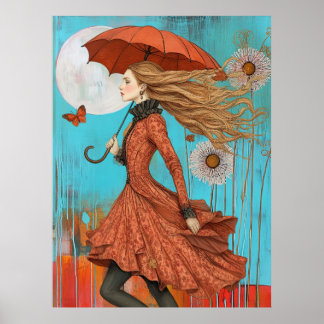 *~* FD2 UMBRELLA Fall Girl Autumn Retro 28 Poster