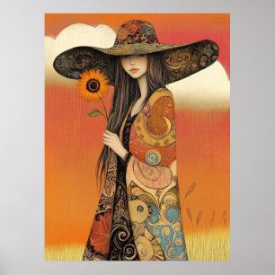 *~* FD2 Whimsical Fall Girl Autumn Retro Hat 11 Poster