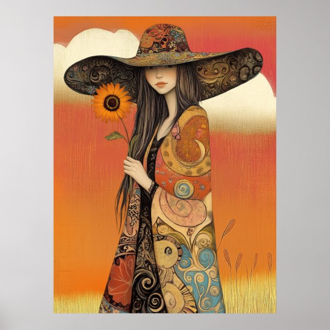 *~* FD2 Whimsical Fall Girl Autumn Retro Hat 11 Poster (Framsidan)