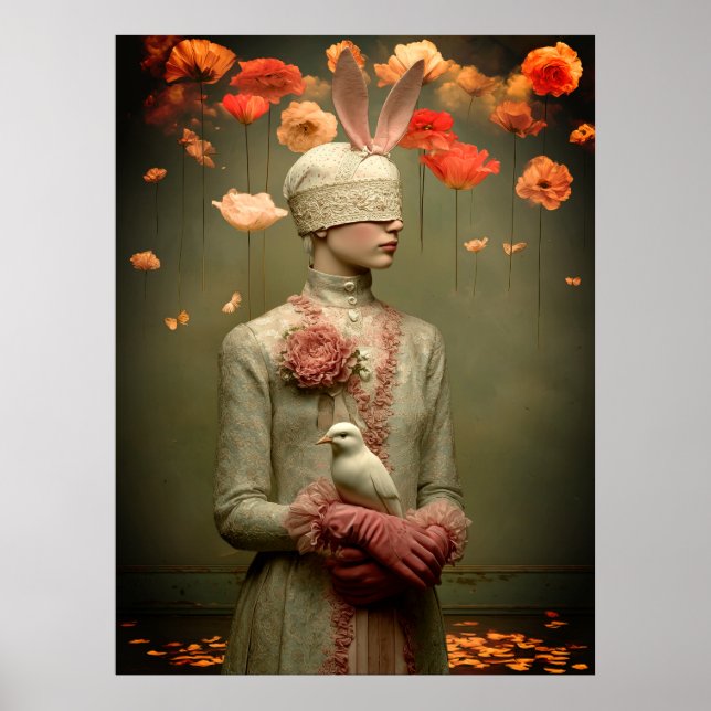 *~* FD2 Woman 7 Surreal Floral White Dove Poster (Framsidan)