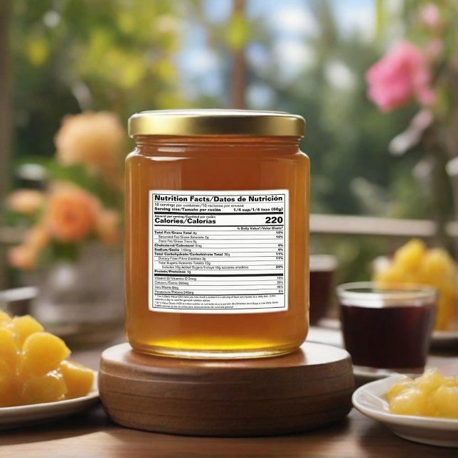 FDA-kompatibel Bilingual Nutrition Facts Food Labe Spritflaskor Etikett (English-Espanol Nutrition Facts Label)