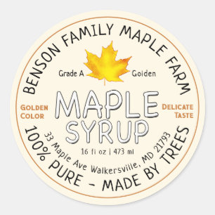 FDA-kompatibel Maple Syrup FRÅN TRÄD Löv Ivory Runt Klistermärke
