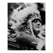 FDR Wearing Native American Krig Bonnet - 1932