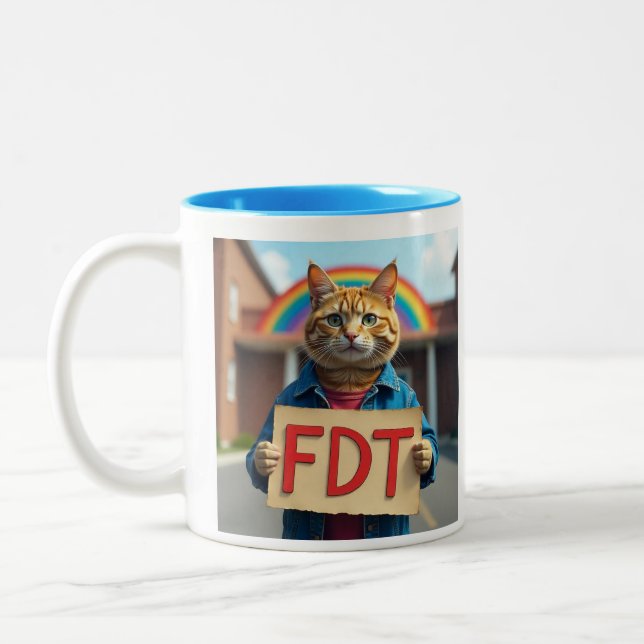 FDT Cat med signaturregnbåge Två-Tonad Mugg (Vänster)