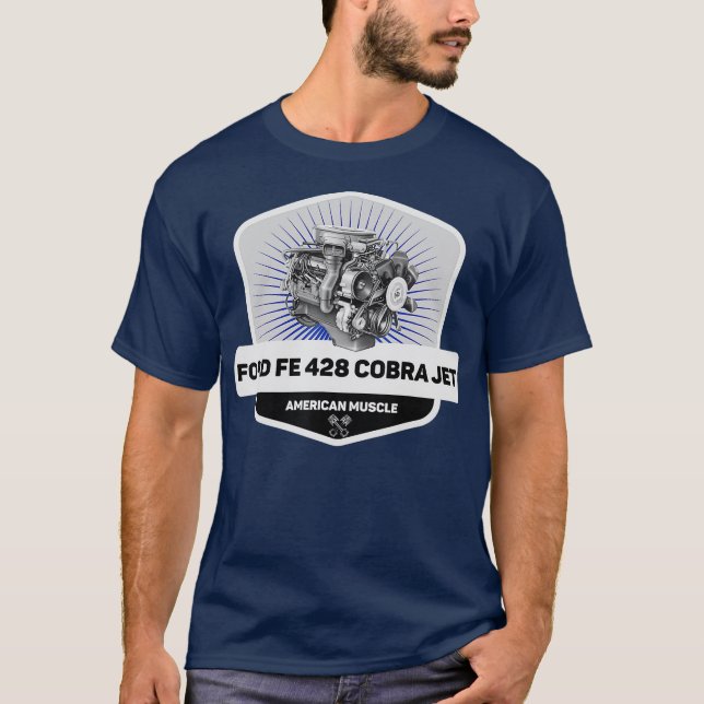 FE 428 Cobra Jet Muscle Car Legend Engine Retro T Shirt (Framsida)