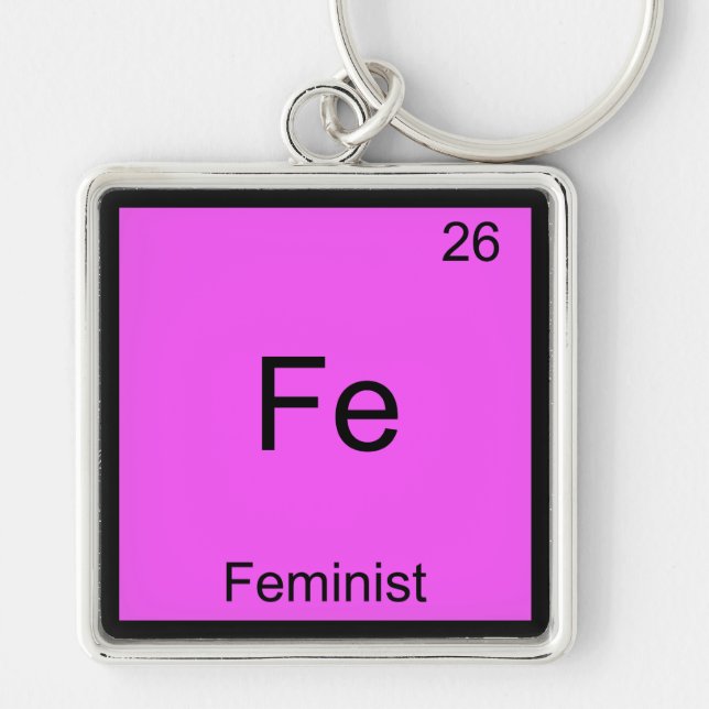 Fe - feministisk nukleär kemi Inslag-symbol Te Fyrkantig Silverfärgad Nyckelring (Framsidan)