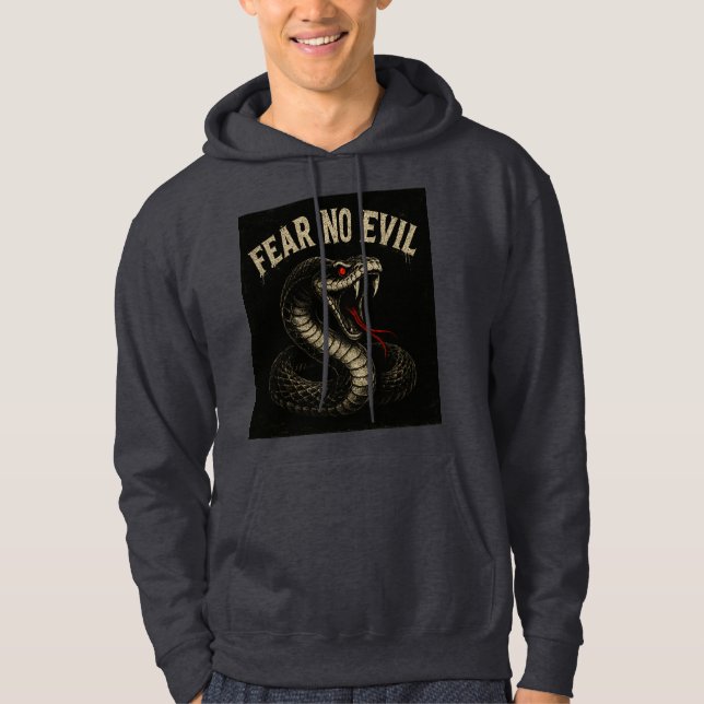 FEAR NO EVIL - Fierce Black Cobra Snake Graphic Hoodie (Framsida)