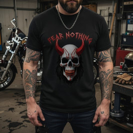 Fear Nothing Red Horned Skull Graphic T Shirt