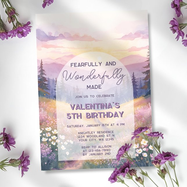 Fearfully and Wonderfully Made Flicka Bibel Födels Inbjudningar (Skapare uppladdad)