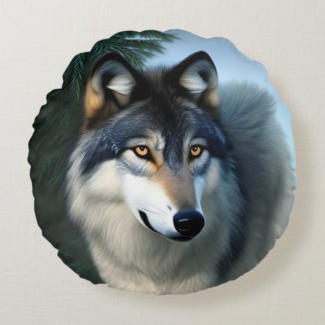 Fearless Arktis Varg, Round Cushion Rund Kudde (Framsidan)