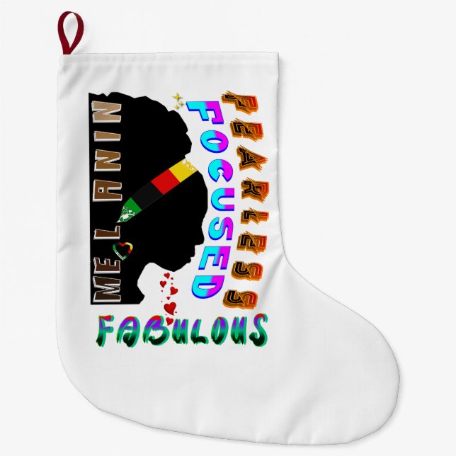 Fearless Focused Fabulous Melanin Stor Julstrumpa (Framsidan)