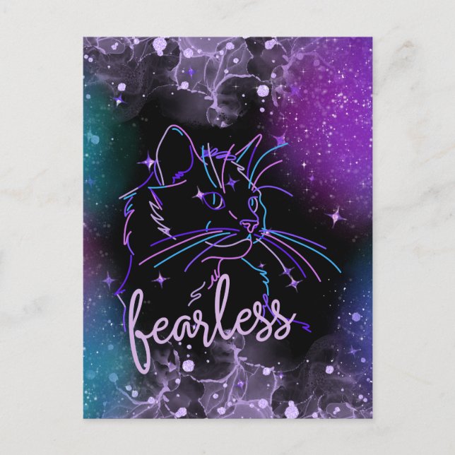 Fearless Galaxy Cat Card Vykort (Framsida)