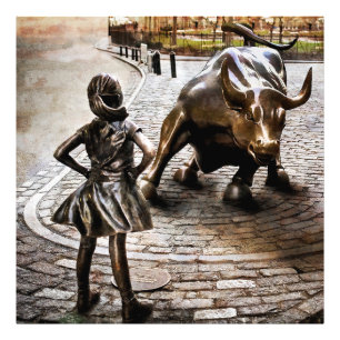 Fearless Girl Ansikte Down Rampaging Bull Fototryck