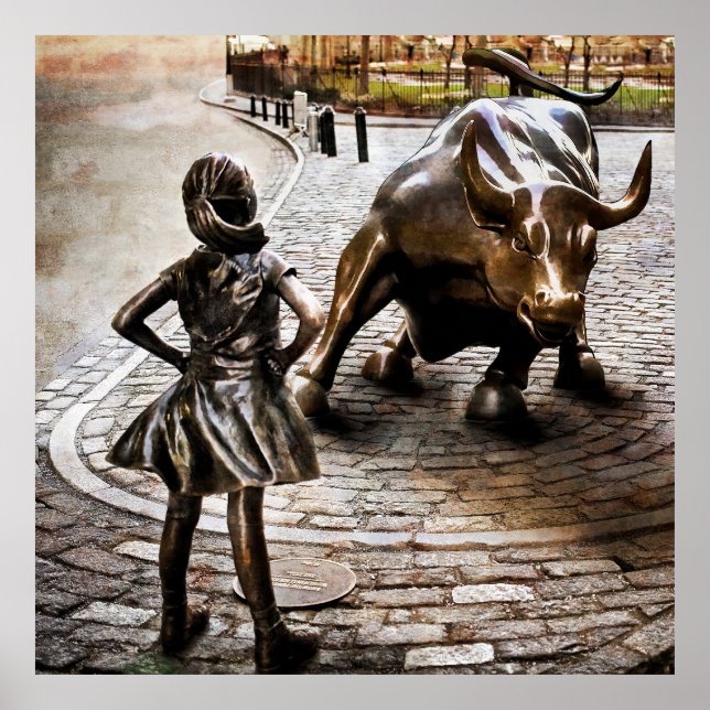 Fearless Girl Ansikte Down Rampaging Bull Poster (Framsidan)