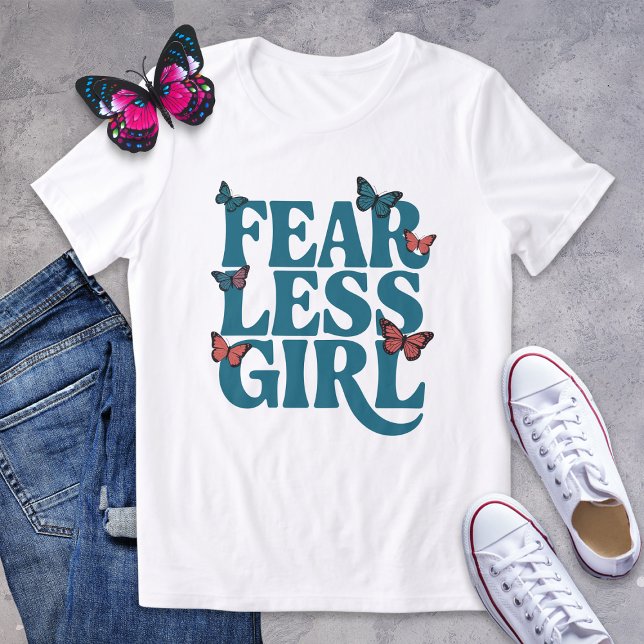 Fearless Girl Bold Teal Butterfly Shirt T (Skapare uppladdad)