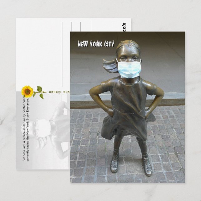 Fearless Girl klädd en ansikte mask- V vykort (Fram/baksida)