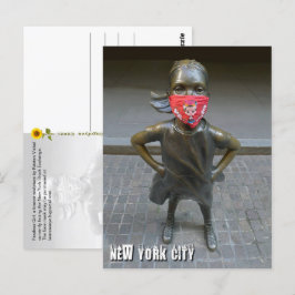 Fearless Girl med broderad mask, NYC - V vykort