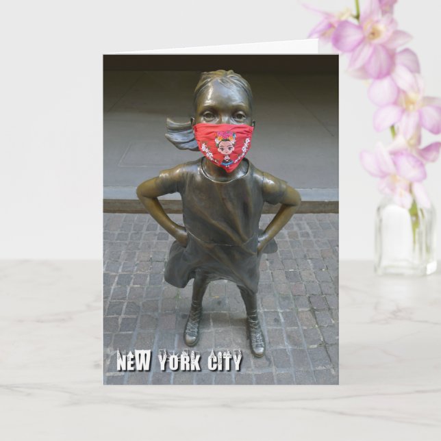 Fearless Girl w/embroized mask, NYC - V-kort Kort (Orkide)