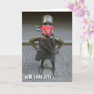 Fearless Girl w/embroized mask, NYC - V-kort Kort