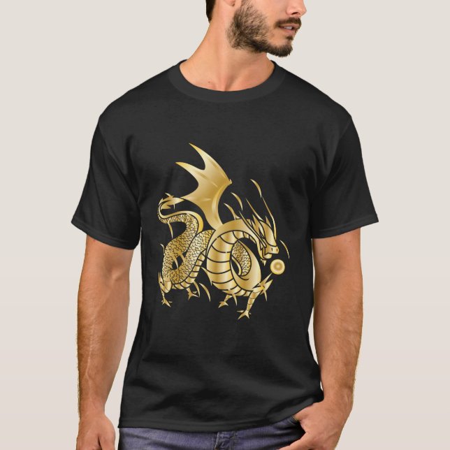 Fearless Golden China Dragon Fire Boll T Shirt (Framsida)