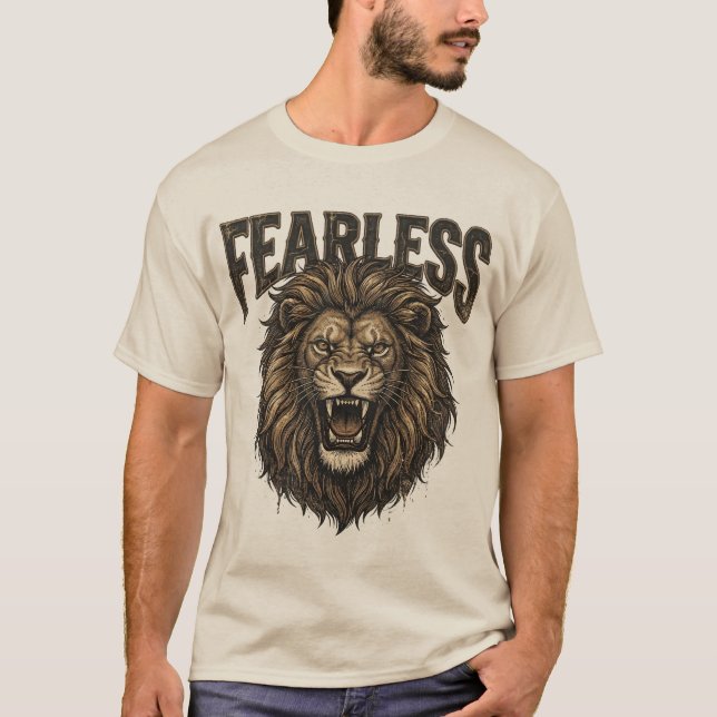 Fearless Lejonporträtt Vintage Grafisk T-Shirt (Framsida)