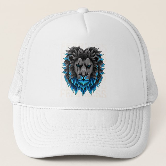 Fearless Lion Truckerhatt | Modig Blå Kung av  Keps (Framsida)