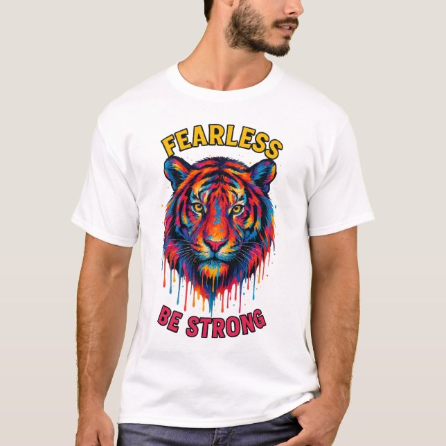 Fearless Tiger Head – Bold Colorful Paint T-Shirt (Framsida)