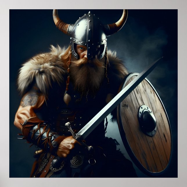 Fearsome Grizzly Detailed Viking Warrior Digital A Poster (Framsidan)