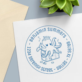 Fearsome Octopus Guarding Treasure Adress Självfärgande Stämpel