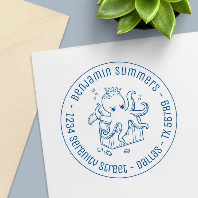 Fearsome Octopus Guarding Treasure Adress Självfärgande Stämpel (Skapare uppladdad)