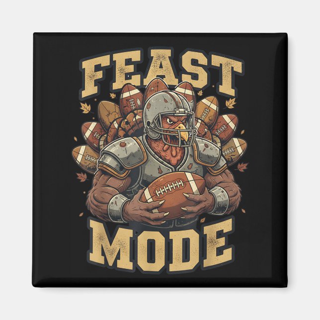 Feast Mode Kalkon Fotboll Thanksgiving Rolig Vint Magnet (Framsidan)