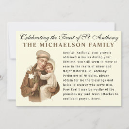 Feast of St. Anthony Padua Catholic Prayer Card Kort