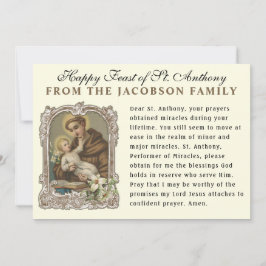 Feast of St. Anthony Padua Catholic Prayer Card Kort