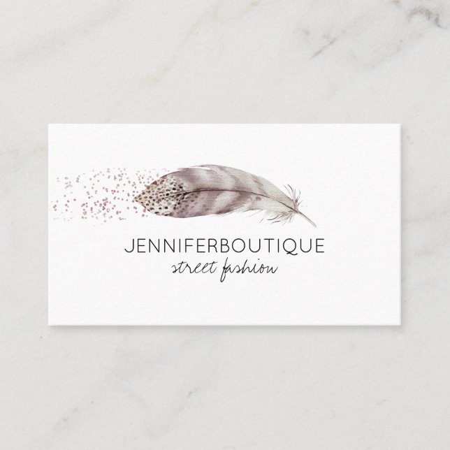 Feather Boho Glitter Watercolor Handdraget Rustic Visitkort (Framsida)