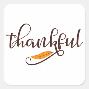 Feather Boho Native Thankful Typography Fyrkantigt Klistermärke