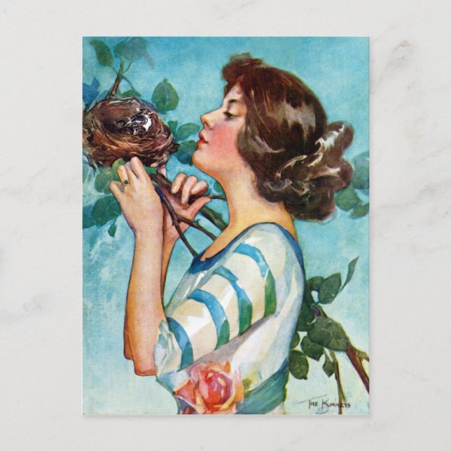 "FEATHER DIN NEST" TIDIGT VÅR ROBINS 'N RO VYKORT (Framsida)