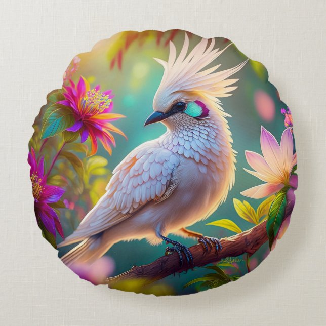  Feather Dove Fantasy Bird Rund Kudde (Framsidan)