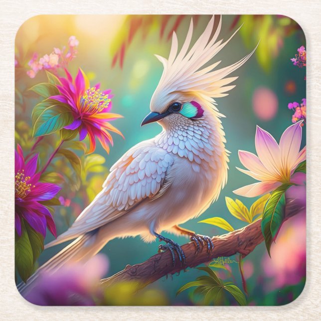  Feather Dove Fantasy Bird Underlägg Papper Kvadrat (Framsidan)