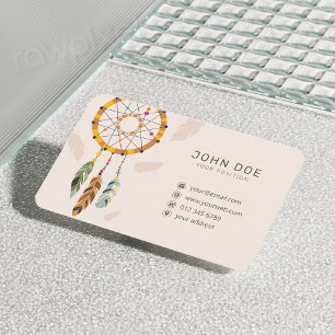 Feather Dream Catcher inbyggt QR-kodmonogram Visitkort
