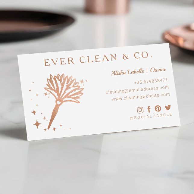 Feather Duster Professionell Maid & House Städning Visitkort (Feather Duster Professional Maid & House Cleaning Business Card)