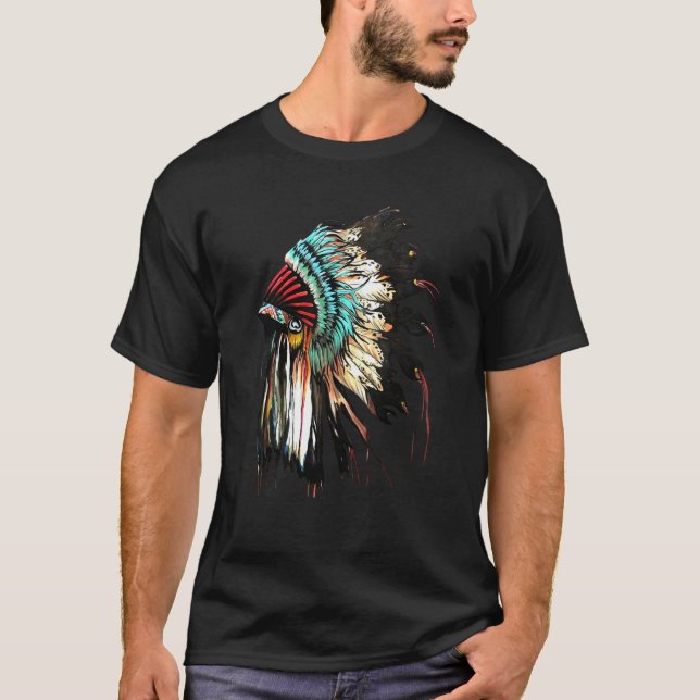 Feather Headdress Native Indian Headdress T Shirt (Framsida)