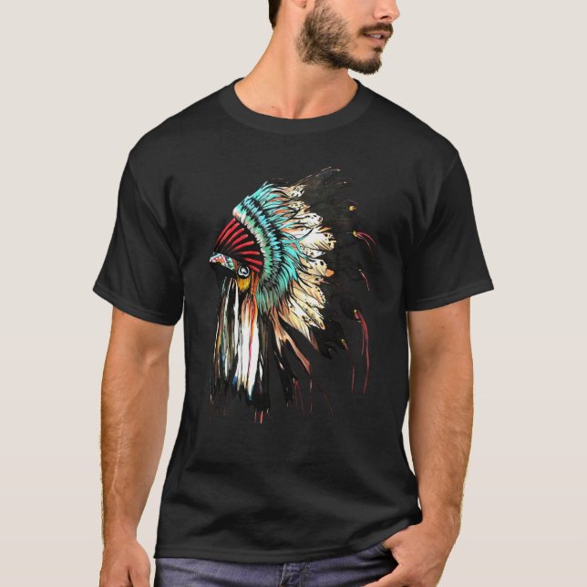 Feather Headdress Native Indian Headdress T Shirt (Framsida)